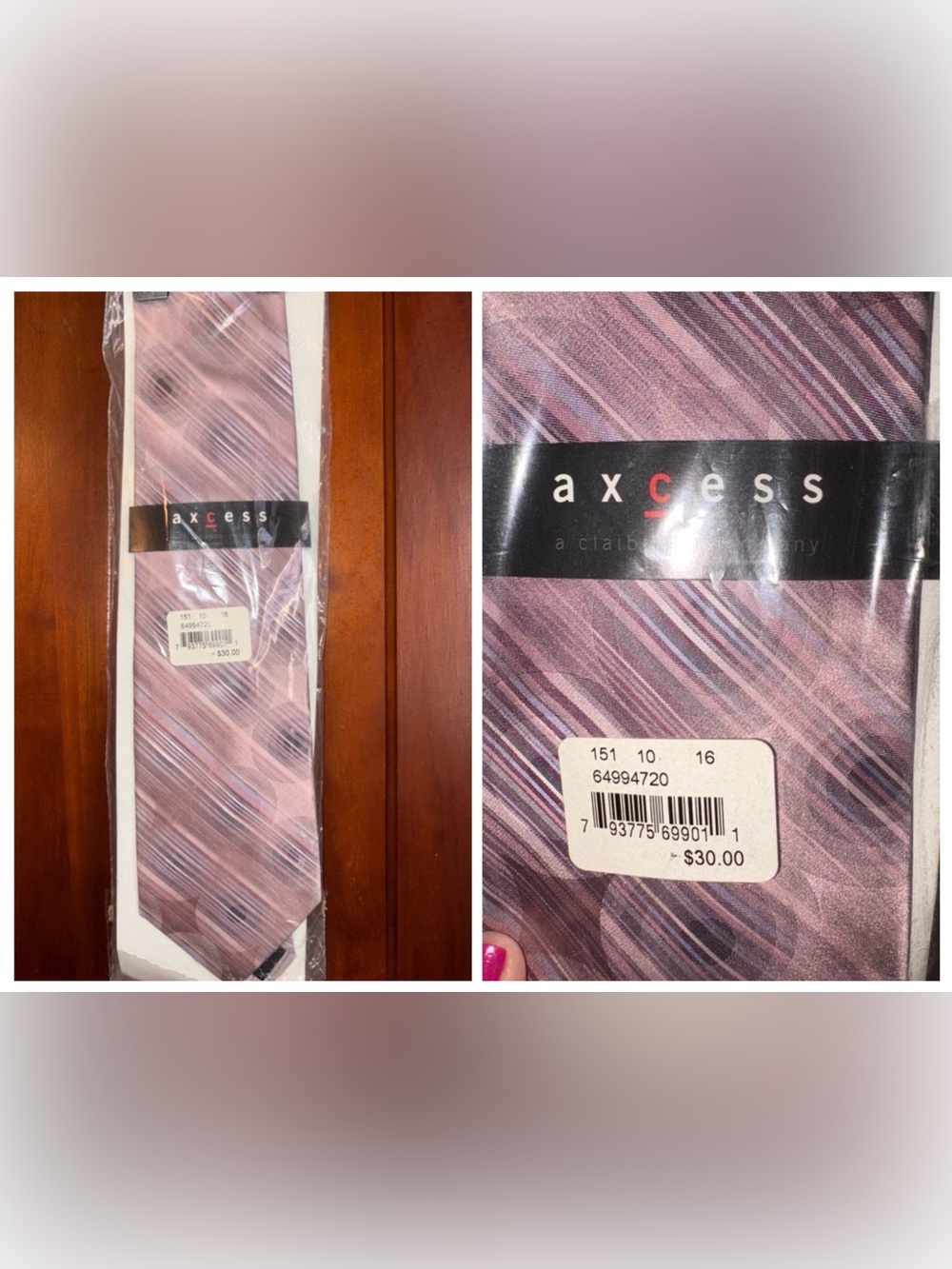 Axcess Elegant Pink and Gray Striped Tie #1248